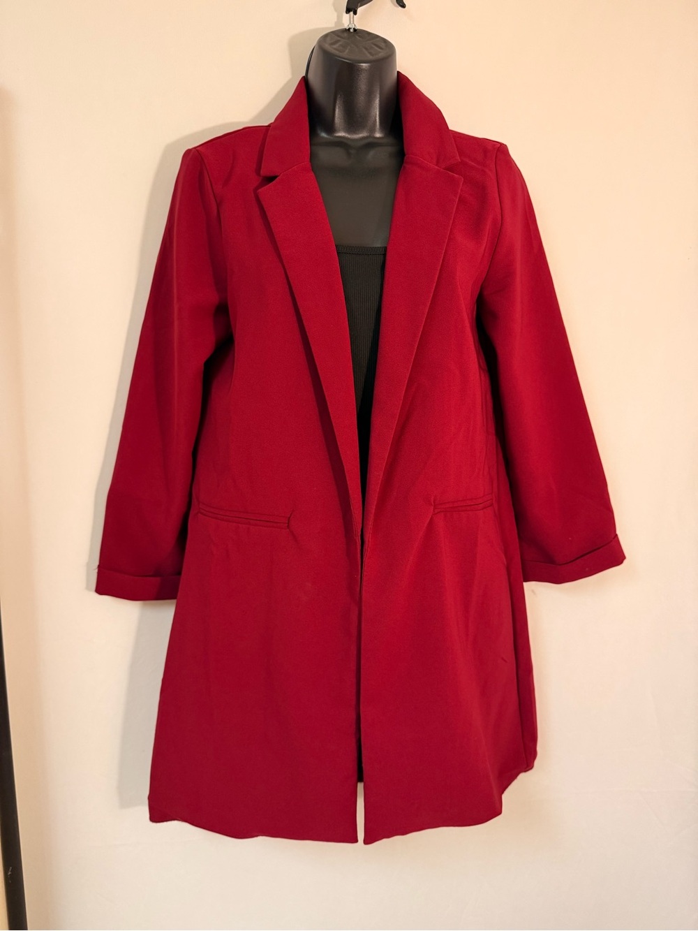 Windsor Women's Deep Red Long Open-Front Blazer